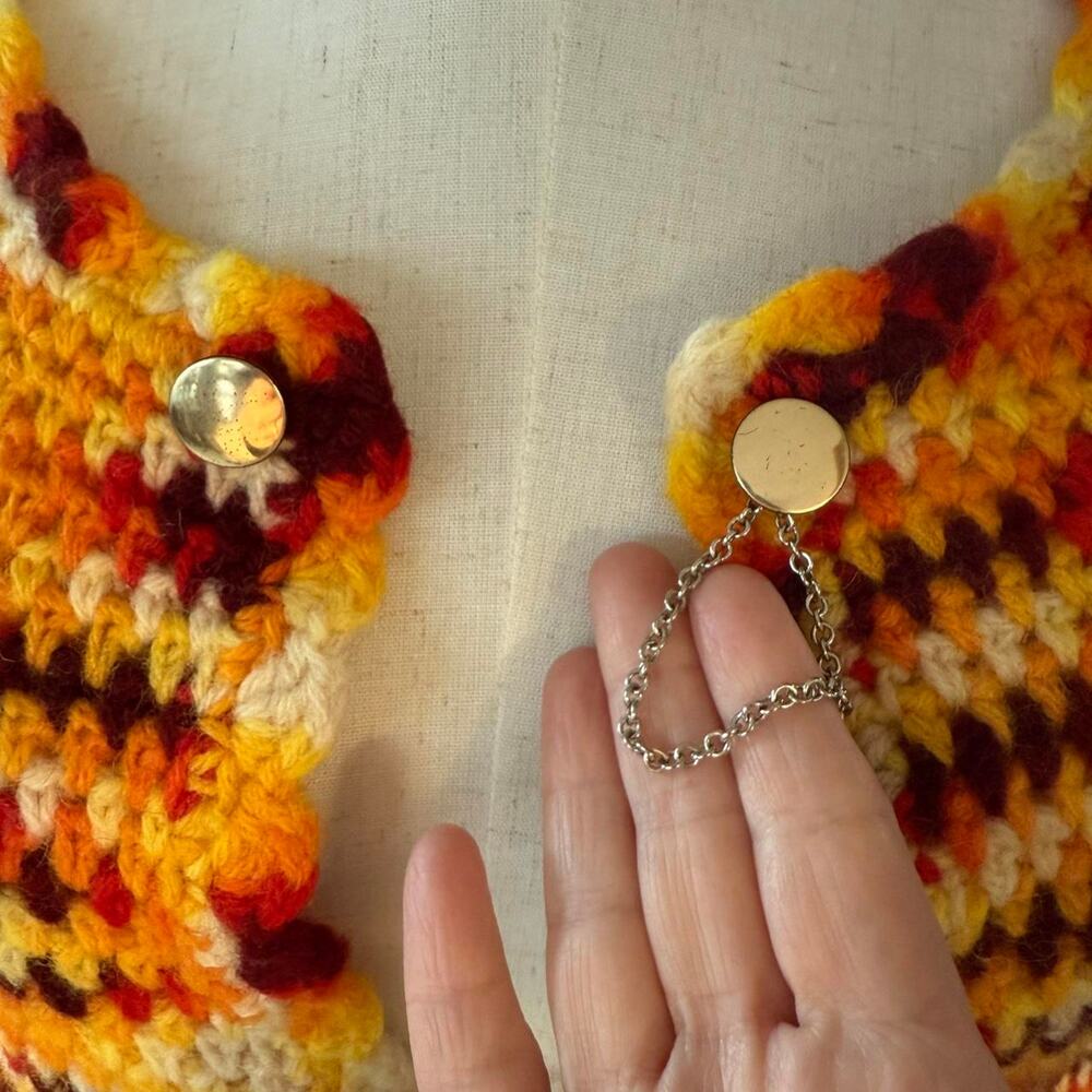 Vintage 70s Crochet Cardigan Sweater Handmade Retro Boho Grannycore Fall Knit - Picture 5 of 8